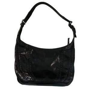 Brighton Black Leather Purse Womens Hobo Slouchy Faux Snakeskin Western Buckle